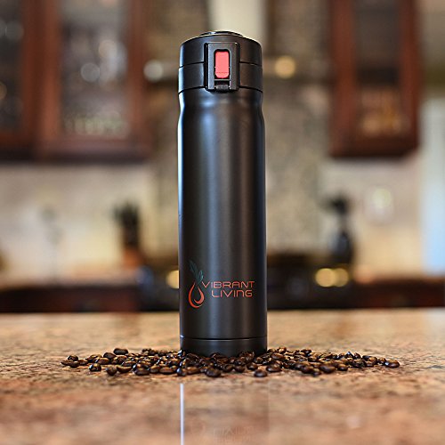 Vibrant Living Stainless Steel Vacuum Insulated Travel Mug with Push