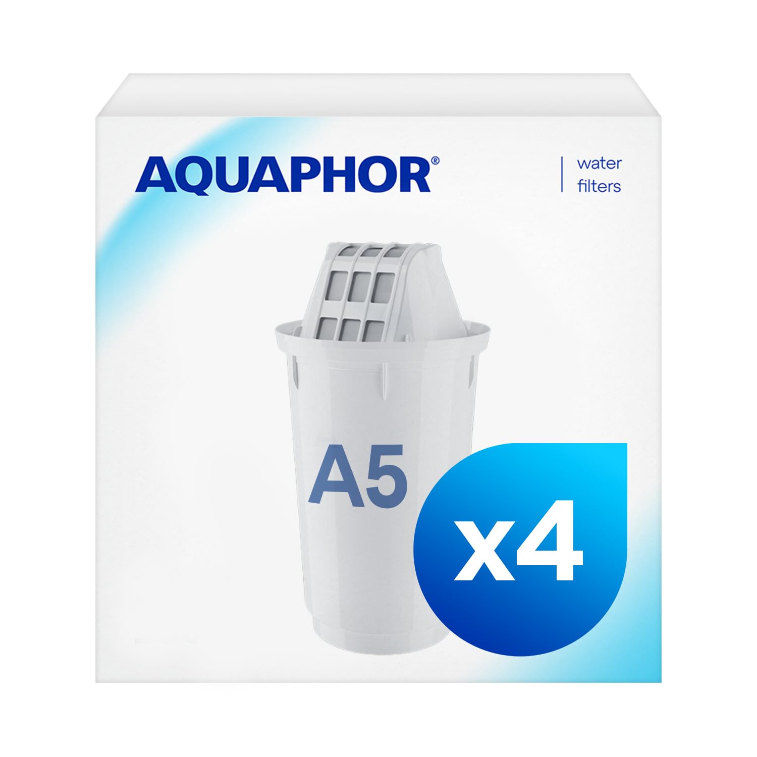 AQUAPHOR Filter Cartridge A5 Pack 3+1 | Filters Limescale, Chlorine, Heavy Metals | 350L Clear Water | AQUALEN Technology for Better Tasting Food & Drink | Replacement Cartridge for A5 Filter Jugs