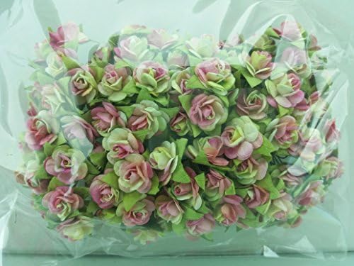 100 Cerise & Chartreuse Rose Mulberry Paper Flower Scrapbook Wedding Craft 1.5cm