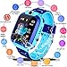 Smart Watch for Kids GPS Tracker - IP67 Waterproof Smartwatches with SOS Voice Chat Camera Flashlight Alarm Clock Digital Wrist Watch Smartwatch Girls Boys Birthday Gifts (03 Waterproof Blue)