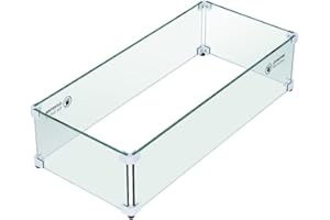 Apromise Fire Pit Wind Guard - 29" x 13" x 7" Fire Pit Glass Wind Guard for Rectangular Fire Pit Table | 5/16-Inch Thickness Tempered Glass & Hard Aluminum Corner Brackets