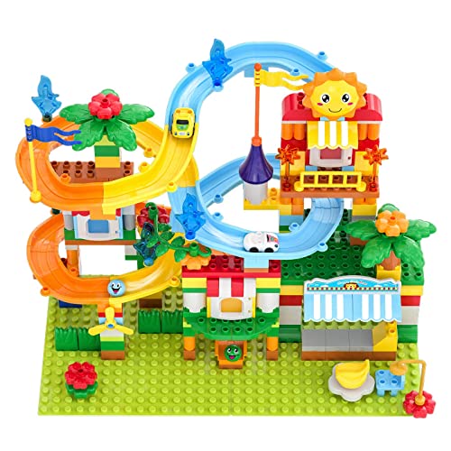 burgkidz Marble Run Building Blocks Set, Kids Large Building Blocks Car