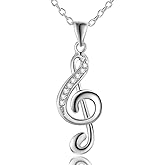 Goldenchen Fashion Jewelry 925 Sterling Silver CZ Crystal Musical Note Pendant Necklace