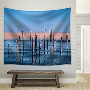Birds Stand at The Stake in The Water - Fabric Wall Tapestry Home Decor - 51x60 inches