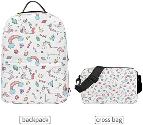 Cute Unicorn Rainbow Planet Backpack Set Travel Daypack Shoulder Bags Crossbody School Laptop College Bag 2 in 1