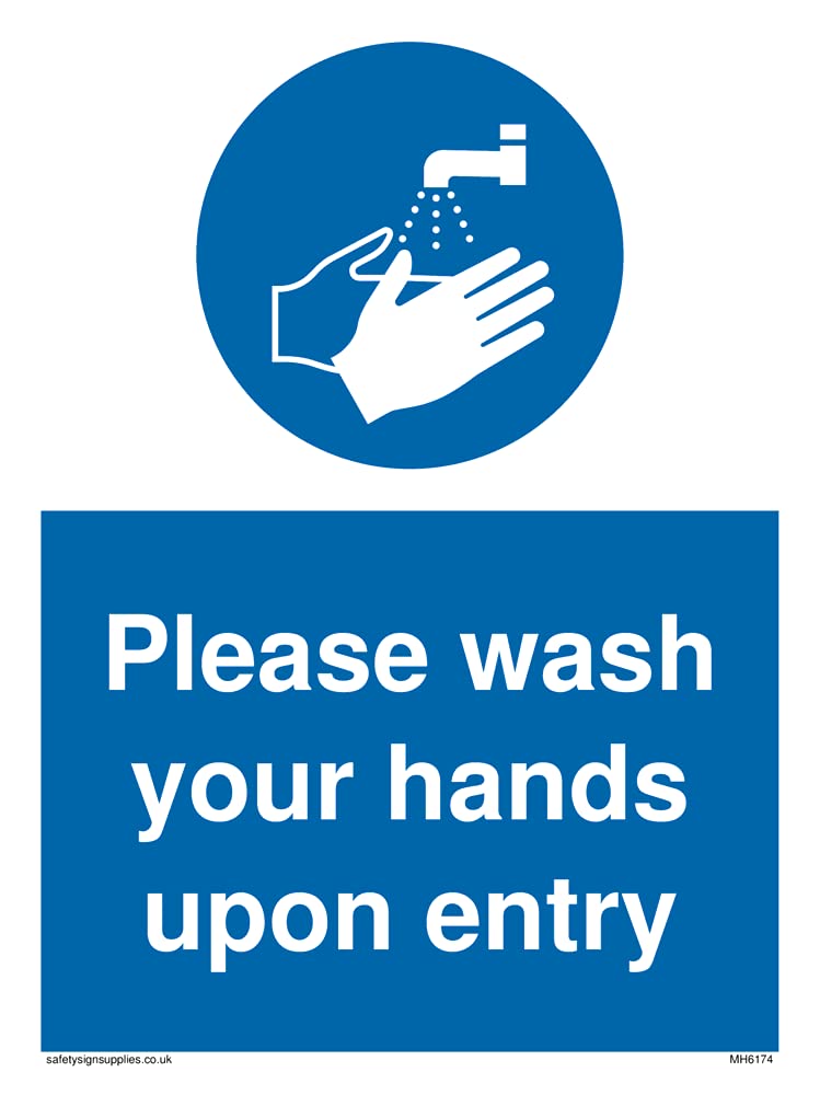 Pack of five - Please wash your hands upon entry Sign - 150x200mm - A5P