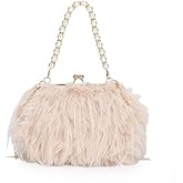 NZYDGXSY Women Pearl Ostrich Feather Tote Bag Fluffy Purse Clutch Feather Evening Handbag for Wedding Party (5)