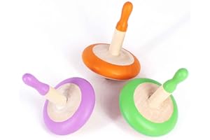 Shumee Spinning Tops for Kids 2 3 4 5+ Year Old| Set of 3 Wooden Montessori Toys| Improves Hand Eye Coordination| Great for Sensory Play| Eco-Friendly| Child Safe| Thanks Giving (Purple/Orange/Green)