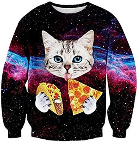 Union Link Unisex Galaxy Space Pizza Cat Designed Funny Cute Humorous Personalized Christmas Xmas Sweater Sweatshirt