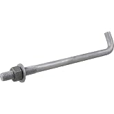 Hillman Anchor Bolts, 5/8in x 12in, 10 Pack, Hot-Dipped Galvanized | Carbon steel , L-shaped bolts with nut and washer for concrete foundations/buildings and basketball pole installs