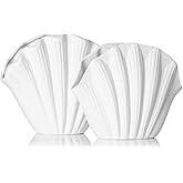 Seashell Vase Set of 2 - White Sea Shell Vase, Coastal Clam Shell Shaped Vases Decor for Table, Beach Ceramic Seashell Flower Vases Home Décor Accents for Pampas Grass, Ocean Aesthetic Room Decoration