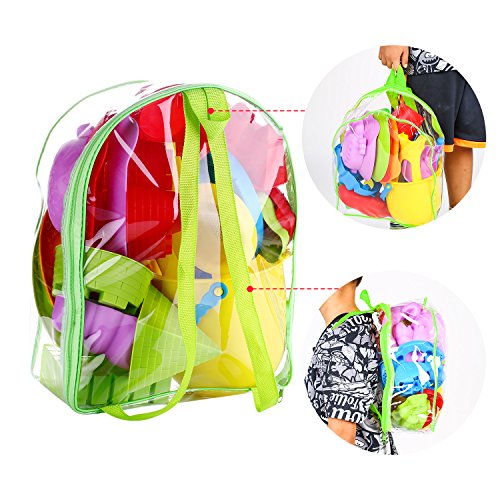 Young Choi's Kids Beach Sand Toy Mold Set with Reusable Backpack, Green Outdoor Pool Play Set with Mold Bucket for Toddlers (Green Sand Toy Backpack)
