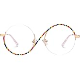 Zeelool Chic Semi-rimless Round Eyeglasses Frames for Women Fashion Blue Light Glasses with Spring Hinges Elphaba Cosplay