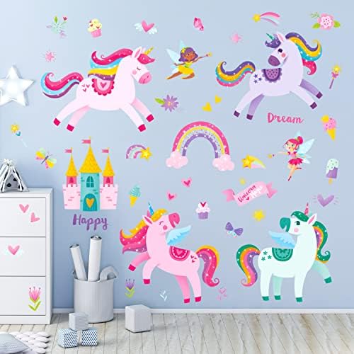 thumbnail image 2 of DECOWALL Rainbow & Unicorn Wall Decals - Pink Kids Room Decor, Removable Wall Stickers For Nursery 2 of 11