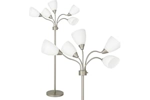 LIGHTACCENTS Medusa 5-Light Floor Lamp for Bedroom – Multi-Head Standing Lamp with 5 White Acrylic Shades, Silver Spider Lamp, Bright Floor Lamp for Bedroom, Living Room, Office