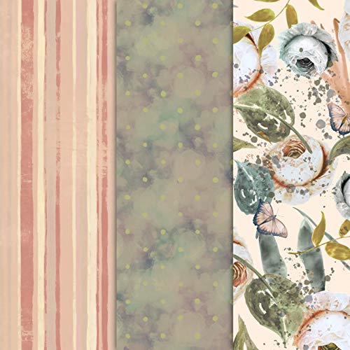 Duck Egg & Peach Vintage Rose Designer Paper Set Art Craft Scrapbook Journal Origami Paper Baby Girl Shower Wedding Party Decorations (21x21cm / 8x8 inches) (Pack of 25 Sheets)