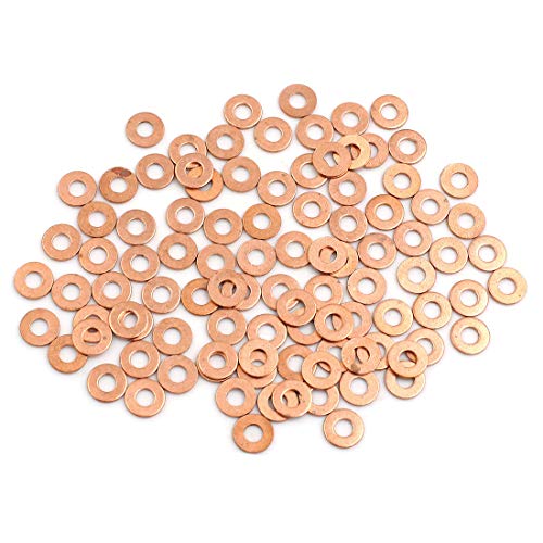 X AUTOHAUX 100pcs 4mm Inner Diameter Copper Washers Flat Sealing Gaskets Rings