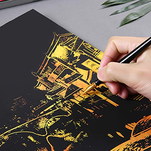 YOTINO 14 Pcs Scratch Tools, Scratch Art Tools Set with Bamboo Sticks Scraper Repair Scratch Pen Black Brush for for Adult Kids Painting Art - Thumbnail 7