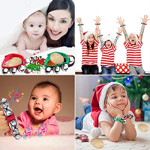 NimJoy Natural Wood Egg Shakers Jingle Bell Bracelets Rattles Percussion Musical Toys Set for Classroom Music, Playing, DIY Painting, Easter Egg Hunt & Basket Fillers, Bonus Gift Bags, 8PCS