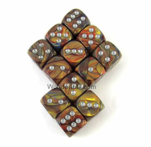 WCX27893E12 Gold Lustrous Dice with Silver Pips D6 12mm (1/2in) Chessex