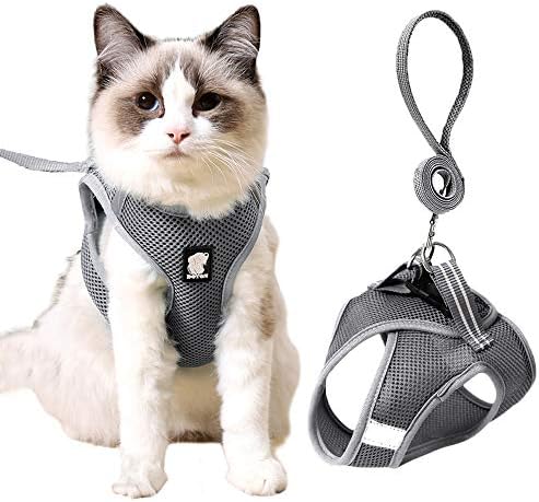 Cat Vest Harness and Leash Mesh Cat Leash and Harness for Walking Escape Proof Adjustable Kitten Harness with Reflective Strap for Cats and Small Pets
