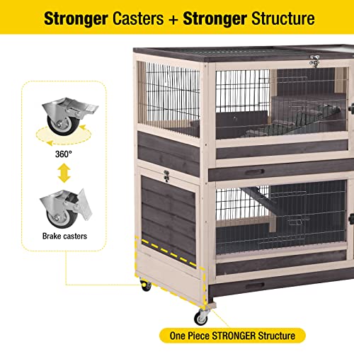 Aivituvin Rabbit Hutch Rabbit Cage Indoor on Wheels Outdoor Bunny Cage