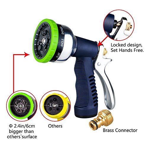 Garden Hose Nozzle, 9-Way Heavy Duty Spray Gun, Rear Trigger Design Hose Spray Nozzle, Anti-Slip Design, Bigger Nozzle Area Upgraded, Perfect for Watering Plants, Cleaning, Car Wash and Showing Pets