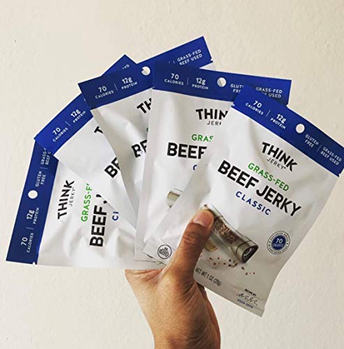 Think Jerky - Classic Flavor, Beef Jerky, 100% Grass-Fed, Healthy Low-Calorie Snack, Low Carb Snack, Gluten-Free, 2.20 Ounce (4 Count)