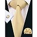 Hi-Tie Gold Woven Silk Necktie Tie Pocket Square Cufflinks set For Men