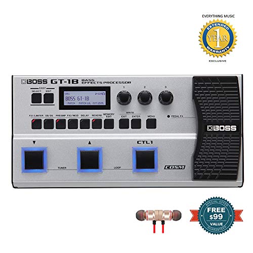BOSS GT-1B Bass Effects Processor includes Free Wireless Earbuds - Stereo Bluetooth In-ear and 1 Year Everything Music Extended Warranty