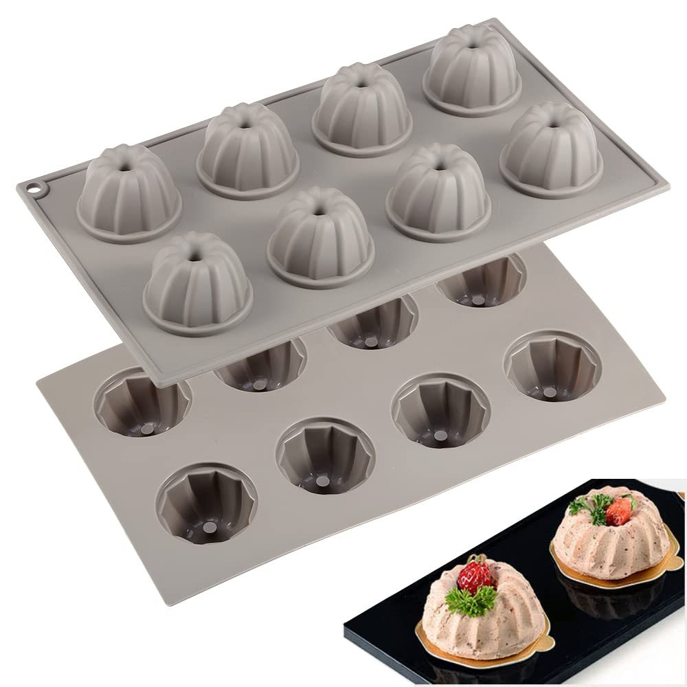 i enjoy + Silicone Mould Fluted Tube Cake Pan,2 Pack Non-Stick Baking Trays,LFGB & BPA Free Cake Tin for Cupcakes, Brownies, Muffins, Pudding,8 Cavity Kouglof