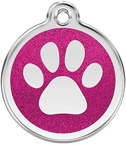 Red Dingo Stainless Steel with Glitter Pet I.D. Tag - Heart (hot pink, large)