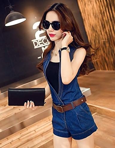 denim playsuit with belt