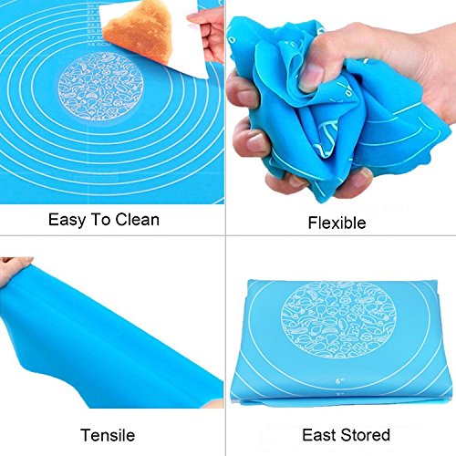 Silicone Pastry Mat Rolling Pin Mat with Measurements Nonstick Kneading Board for Rolling Dough Reusable Thicken Pad Pie Bread Cookie Sheet Baking Oven Mat Placement Pad(Pink and Blue)