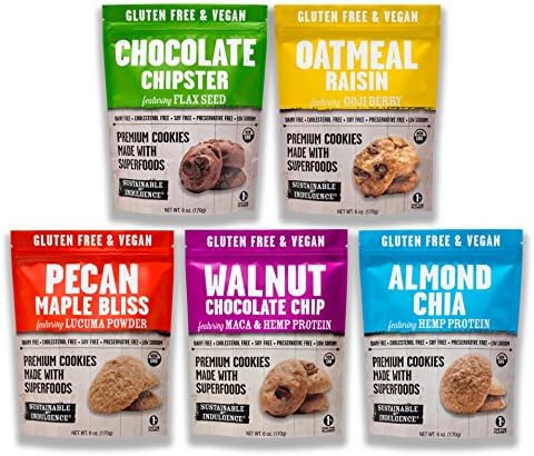 Sustainable Indulgence - Gluten Free, Vegan Cookies with Superfoods, 5-Flavor Variety Box (Pack of 5)