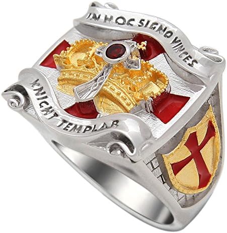 Knight Templar Masonic Ring 18k White and Yellow Gold Pld Cross &amp; Crown 45 Gr Unique Handcrafted Design (13)