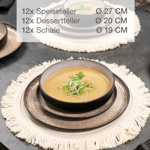 Moritz & Moritz VIDA Geschirrset 12 Personen Beige 36-tlg. - Modernes Porzellan Geschirr Set - Kratz-, Mikrowellen- & Spülmaschinenfest, Essgeschirr, Tafelservice, Kombiservice 12 Personen thumbnail 3