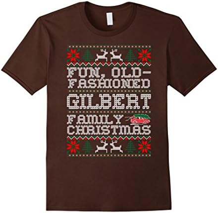 Men's Fun Old Fashioned Gilbert Family Christmas Ugly T Shirt Medium Brown