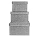 Decorative Storage Boxes with Lids Set of 3 - Fabric Nesting Storage Baskets for Shelves - Closet Organizer Nursery Bins - Gray Stylish Decor Gift Boxes Large/Medium/Small Sizes