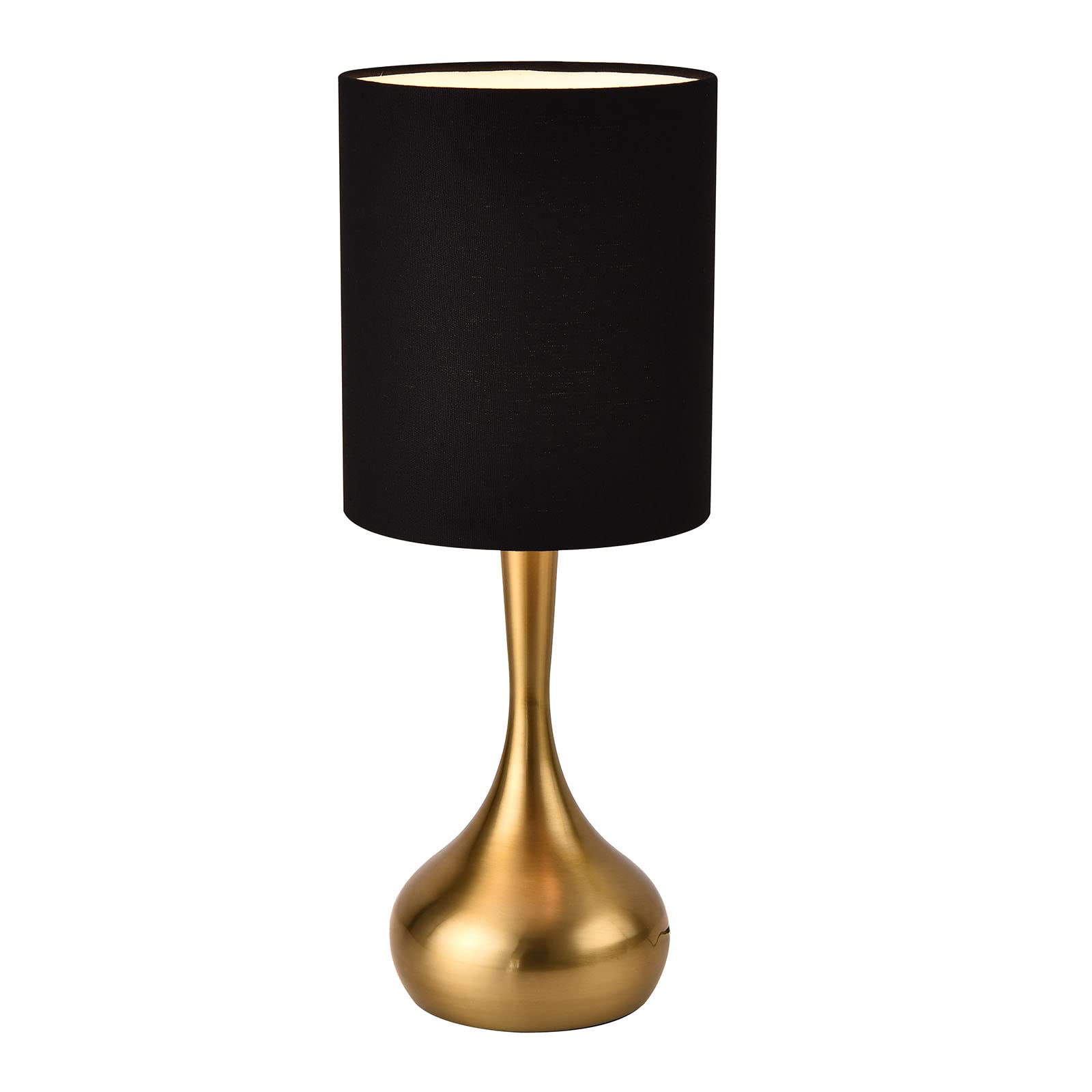 Photo 1 of KUNJOULAM Modern Table Lamp, 17.3" Small Desk Light with Brass Metal Droplet Base, Black Cylinder Linen Drum Shade, Nightstand Lamp for Bedroom Living Room Nightstand Office