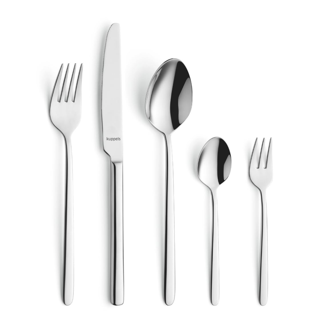 Kuppels Cute Cutlery Set for 6 People, Rustproof, Polished & Dishwasher Safe, Serrated Knife, Cutlery with Storage Box, 18/10 Stainless Steel, 13/0 Blade Steel, Silver, 30 Pieces