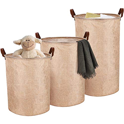 Mebbay 3 Pack Round Laundry Basket, Collapsible Laundry Hamper with Handles, Foldable Waterproof Cotton Linen Storage Basket for Clothes, Baby Nursery, 3 Different Size (18, 24 and 30 Inches) - Thumbnail 7