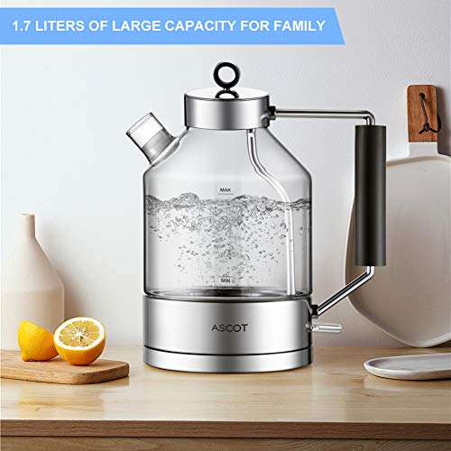 Electric Kettle, ASCOT Electric Tea Kettle 1.6L 1500W Glass Electric
