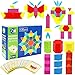 Lewo Wooden Pattern Blocks Montessori Tangrams Toys for Kids Ages 4-8 Educational Kindergarten Shape Puzzles with 24 Design Cards