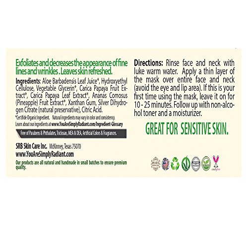 Simply Radiant Beauty Organic Papaya & Pineapple Enzyme Facial Mask for Sensitive Skin. Hydrates, Tones, Moisturizes