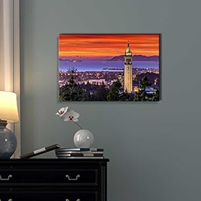 Canvas Prints Wall Art - Dramatic Sunset Over San Francisco Bay and The Campanile | Modern Wall Decor/Home Decoration Stretched Gallery Canvas Wrap Giclee Print. Ready to Hang - 12" x 18"