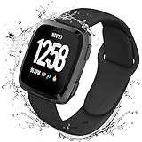 Lintelek Silicone Replacement Bands Compatible with Fitbit Versa, Eco-Friendly Wristband,Breathable Soft Bands, Washable Straps for 5.5-8.7 Inches Wrist, Quick Drying (Small, Black)