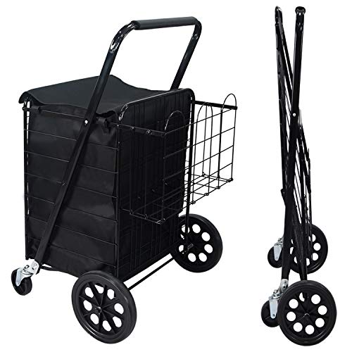 NSdirect Folding Utility Shopping Cart Jumbo Grocery Carts with Double