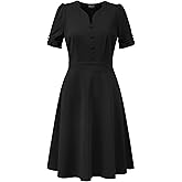 Allegra K Formal Work Dress for Women's Puffy Sleeve A-Line V Neck Office Dresses