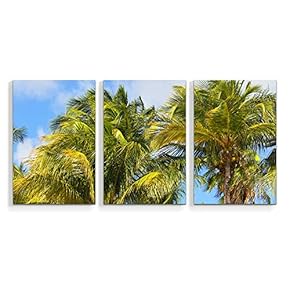 3 Piece Canvas Wall Art Beach Palm Trees Paradise Painting Artwork for Home Prints Framed - 16"x24" x 3 Panels